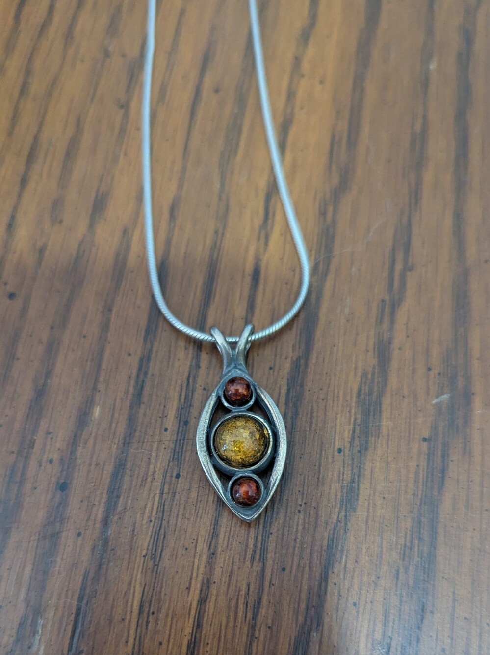 Sterling Silver And Amber Necklace